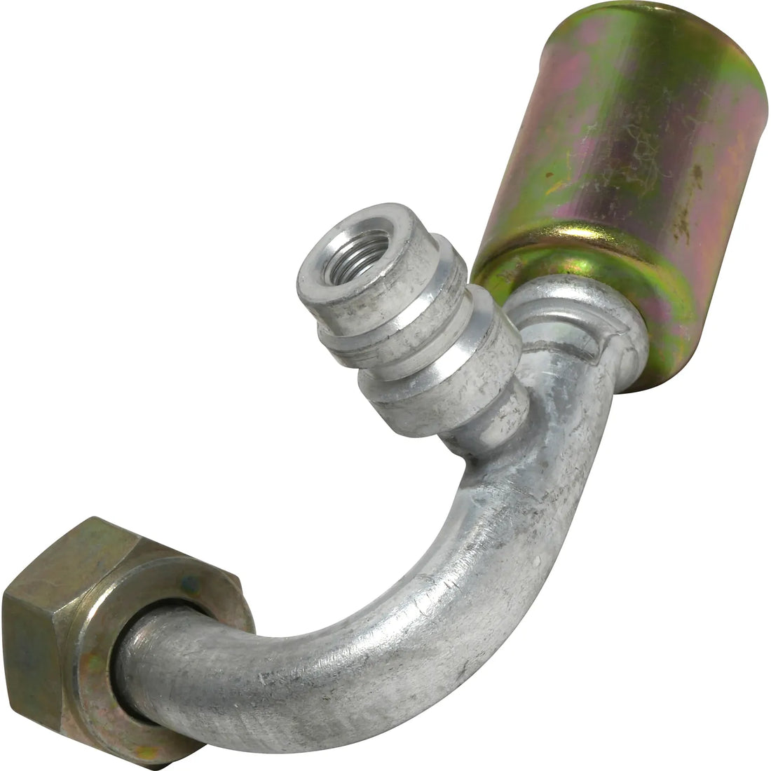 Alum. 120º Female Oring Beadlock Ftg. w/ Svc Port 8FOR-8BL W/R134A LEFT 135º #8